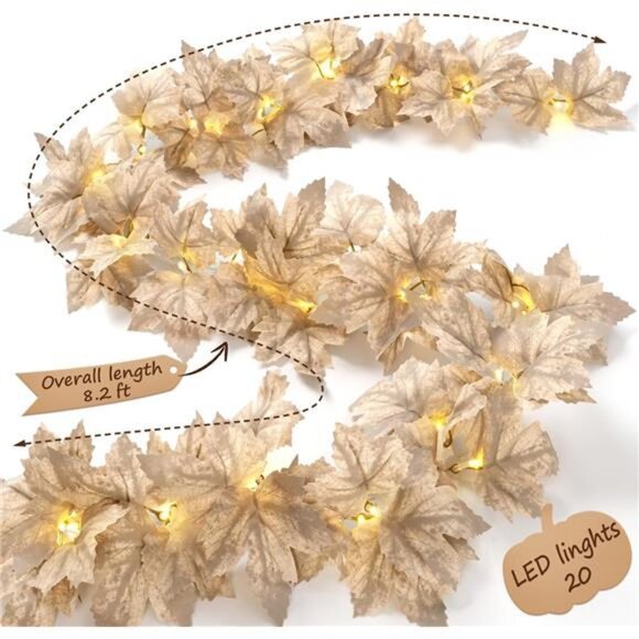 Fall Decor - 2 Pack Fall Garlands - 8.2Ft Fall Maple Leaf Lighted Garlands - Picture 3 of 7